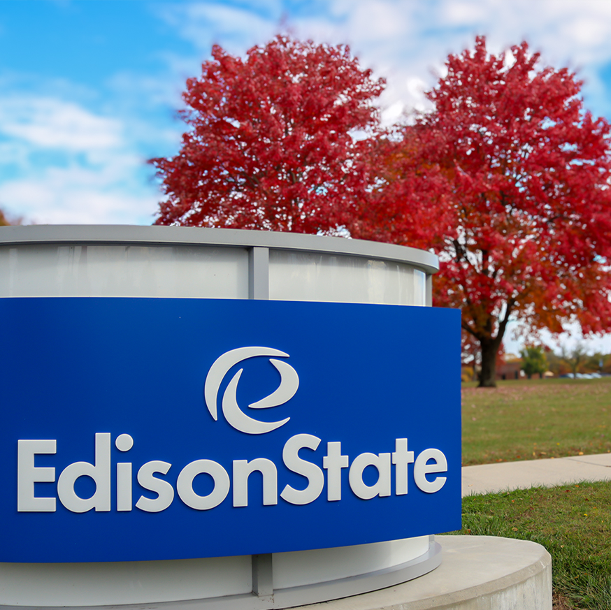 Edison State About Us Sign at the front of Edison