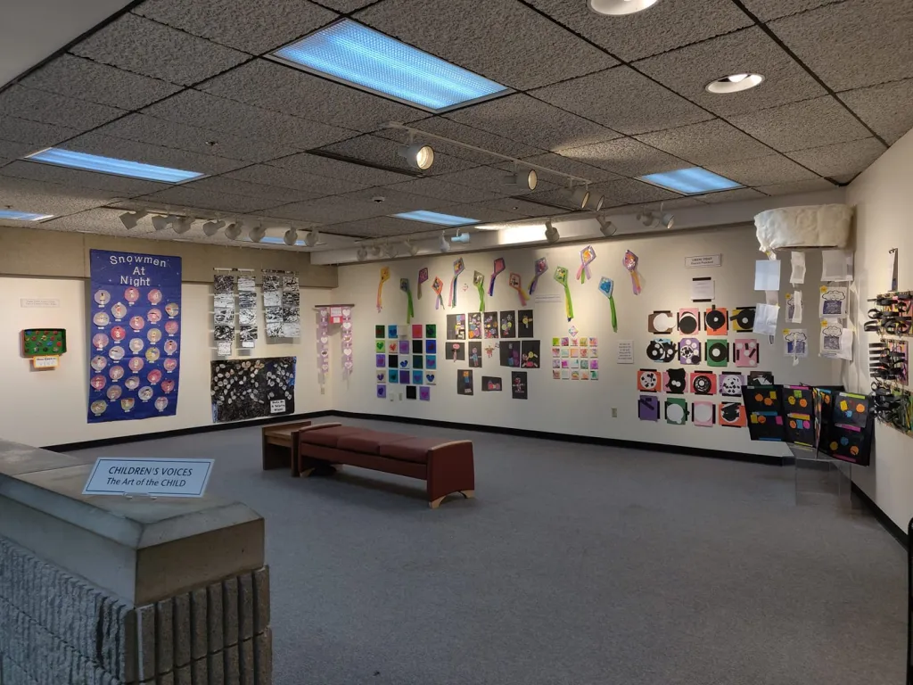 Interior view of a children's art exhibition titled 