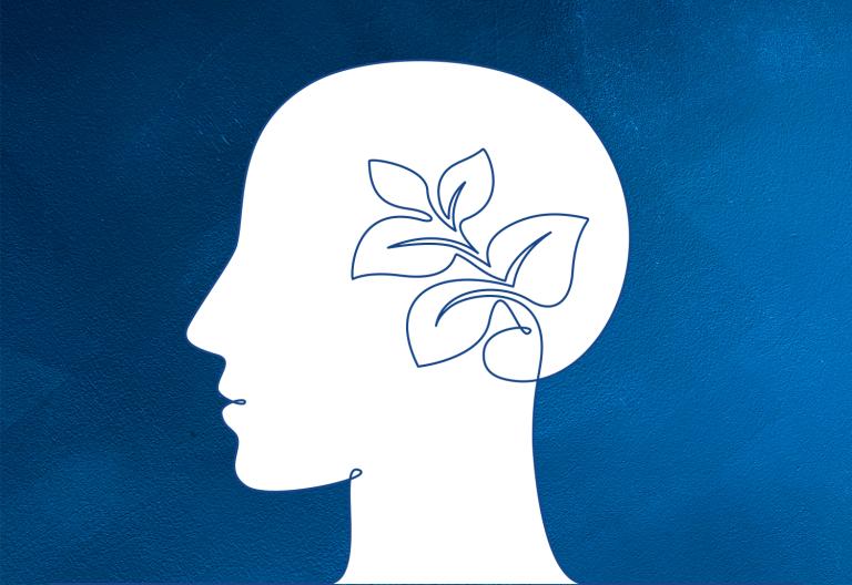 Mental Health Concept, Head with Flowers Growing