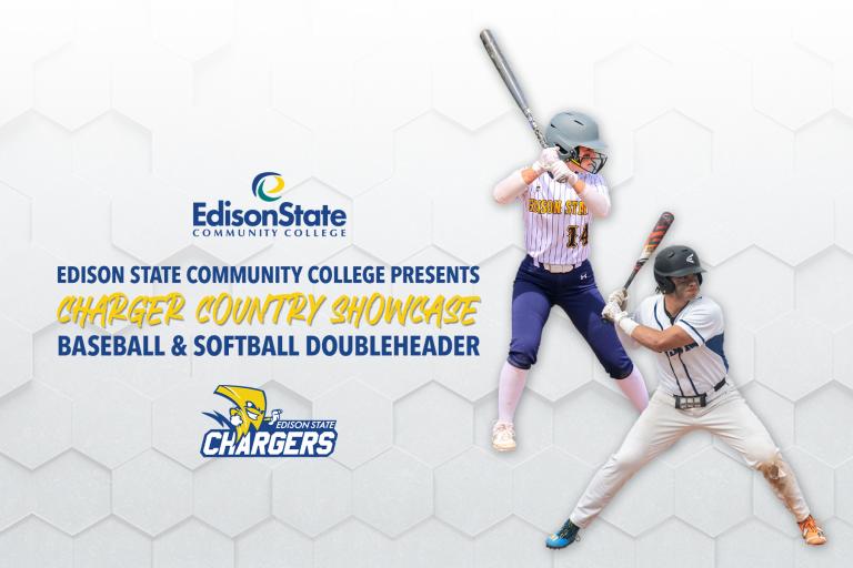 Charger Country Showcase. Softball and baseball players holding a bat..
