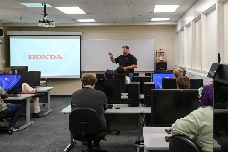Honda presenting to classroom of students