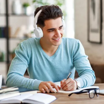student wearing headphones