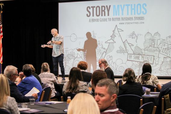 Shane Meeker presents to an audience