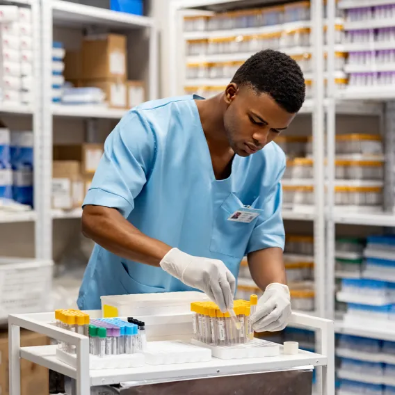 Medical Lab Tech Student Preparing Samples