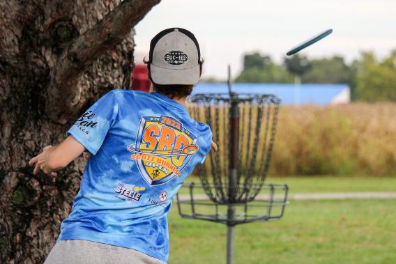 Disc golfer competing in tournament