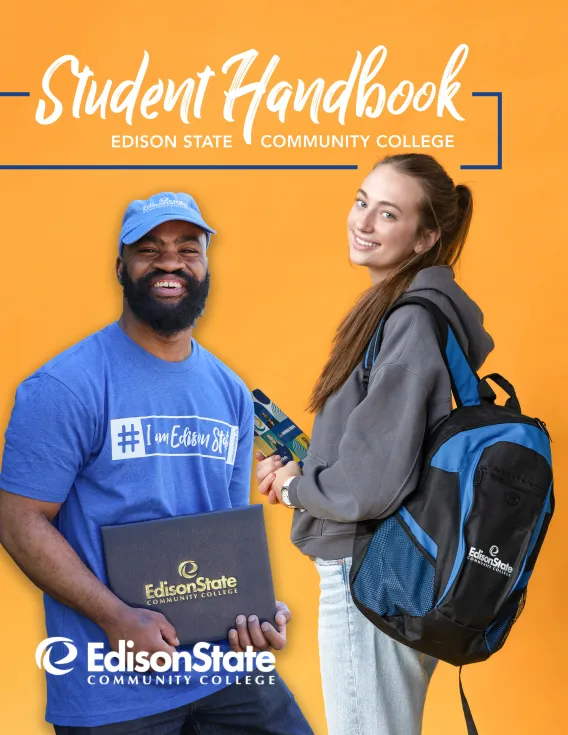 Student Handbook Cover featuring a girl and boy student wearing Edison gear